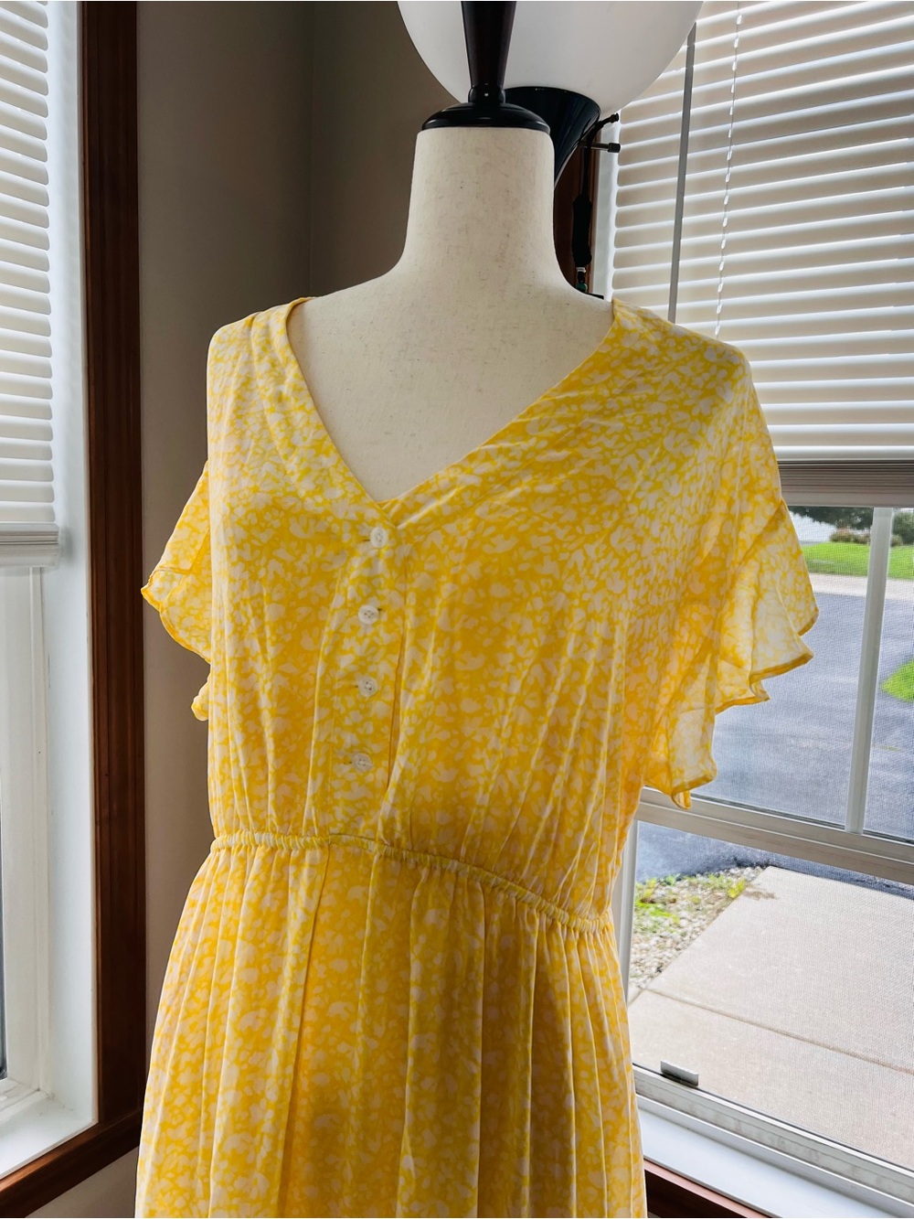 Ava & Viv Yellow Floral Midi Dress with V-Neck